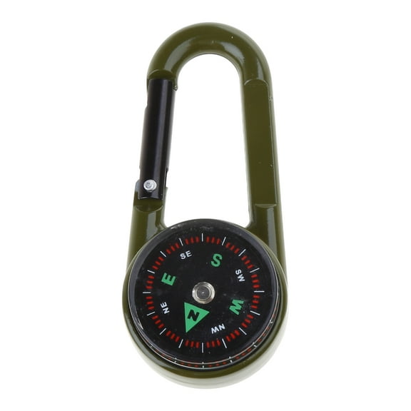 Necvior Outdoor Multifunctional Hiking Metal Carabiner Mini Compass Thermometer Keychain