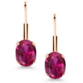 thumbnail image 2 of Gem Stone King Red Created Ruby Rose Gold Plated Leverback Earrings for Women (1.70 Cttw, Gemstone July Birthstone, Oval 7X5MM), 2 of 4