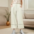 thumbnail image 6 of cFmduc Wide Leg Capris Pants for Womens High Waisted Drawstring Palazzo Pants Summer Casual Business Beach Vacation Trousers, 6 of 9