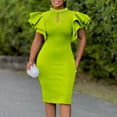 thumbnail image 3 of AURA Women’s Beaded Bodycon Midi Dress Ruffle Short Sleeves Half High Neck Zipper Solid Color S-5XL, 3 of 7