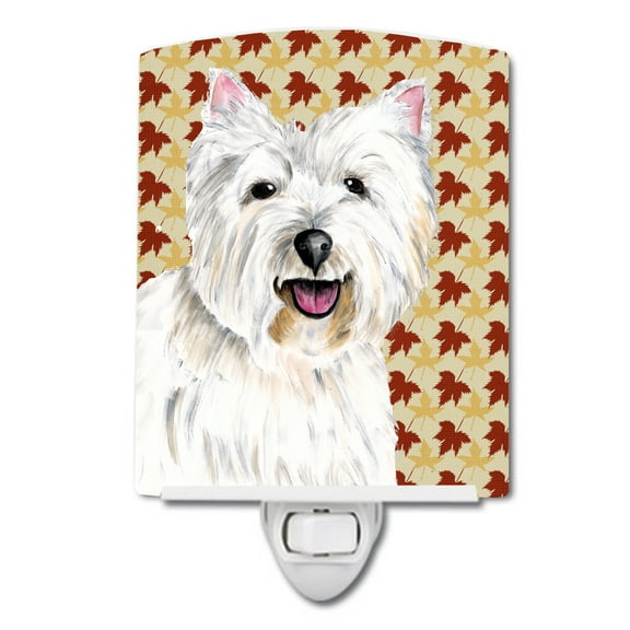Westie Fall Leaves Portrait Ceramic Night Light