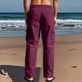 thumbnail image 7 of GrmtClth Mens Linen Pants Casual Drawstring Elastic Waist Cargo Pants Loose Fit Lightweight Yoga Beach Pants 2026 Summer Cotton Relaxed Fit Travel Pant with Multi Pockets Wine 2XL, 7 of 7