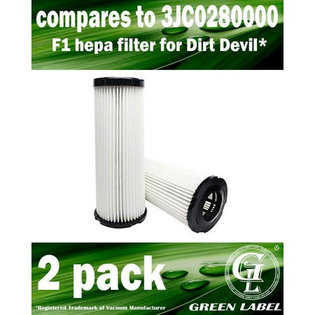 - 2 Pack for Dirt Devil F1 HEPA Vacuum Filter for M085845 Featherlite Bagless Upright. Compares to 3JC0280000. Genuine Green Label Product