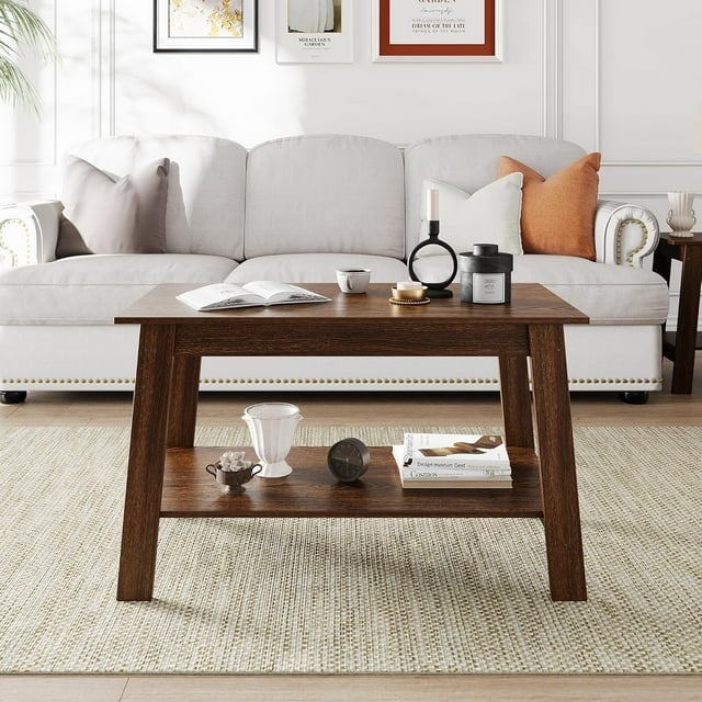 31.5" Rustic Coffee Table for Living Room, Rectangular Wooden Centre Table with Storage Shelf, Easy Assembly & Compact for Small Spaces, Flats