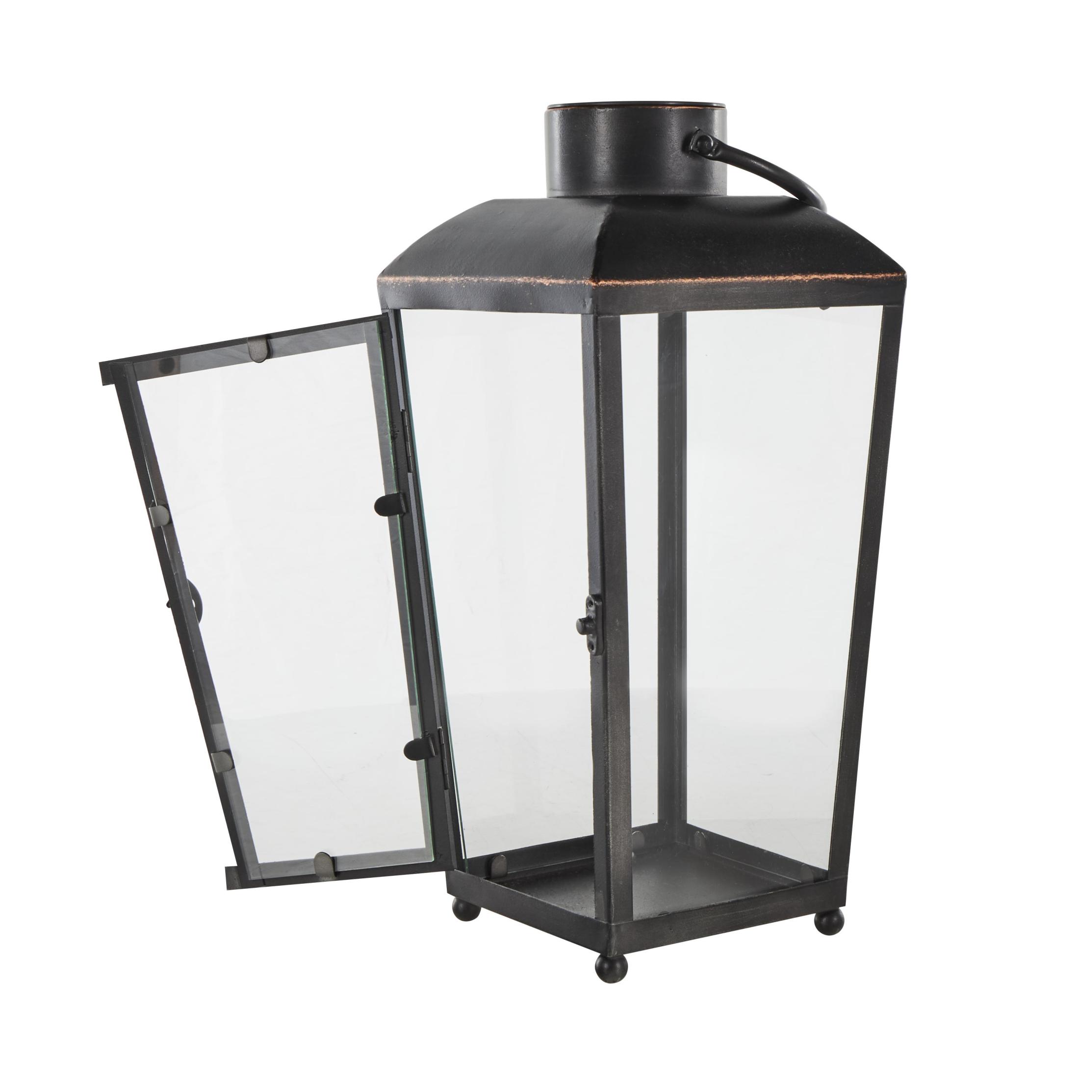 DecMode Black Metal Modern Candle Lantern with Gold Accents