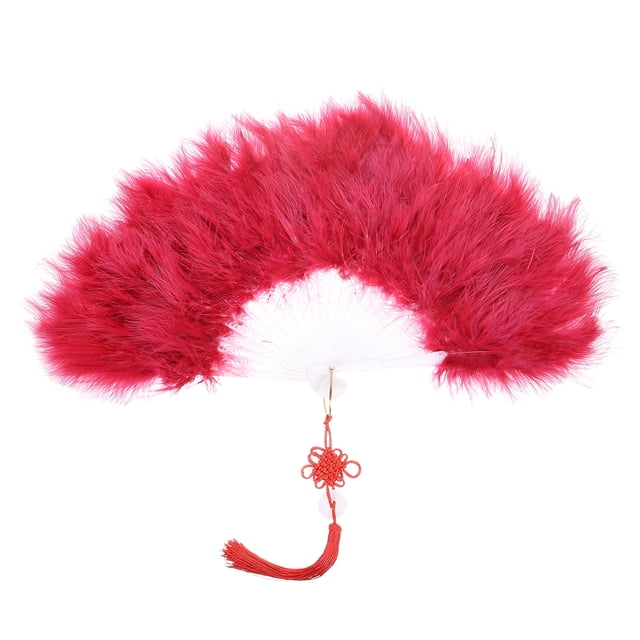 Abanico de Plumas Rojo Oscuro Vintage Plegable Abanico de Mano de Plumas para Fiesta de Halloween, Boda y Decoración de Baile