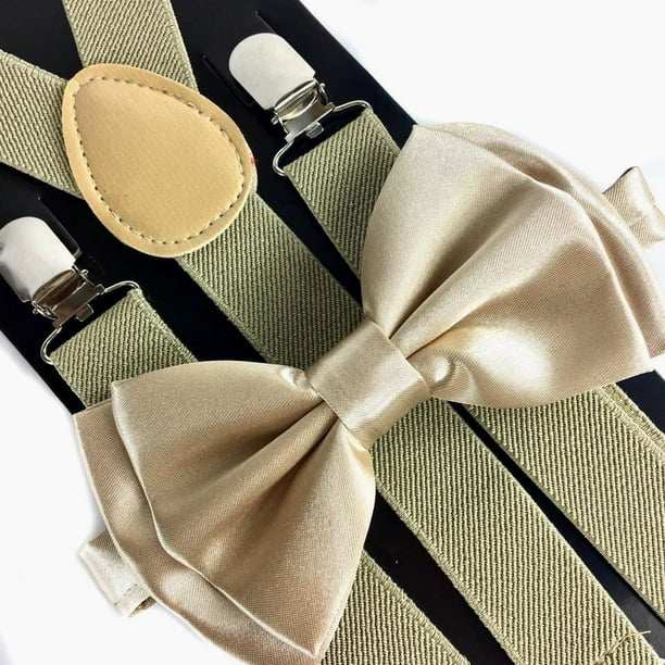 Coool Champagne Gold Suspender + Clip on BowTie Matching Set for Adults Men Women Walmart
