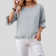 thumbnail image 3 of Towmus Womens 3/4 Sleeve Tops Knit Cotton Ladies Blouses Crew Neck T Shirts for Women Loose Fit Ruffle Sleeve Tunic Tops, M, Grey, 3 of 8