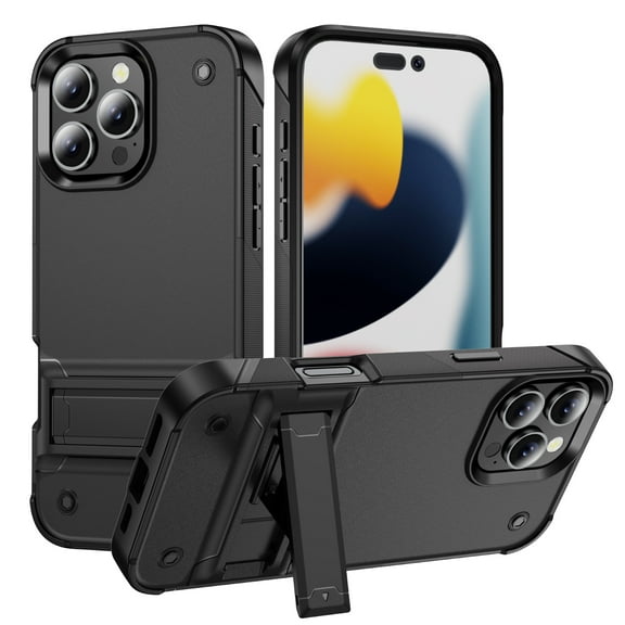 Dteck Case for iPhone 16 Pro,Shockproof Silicone Case Hybrid Hard PC Back Shockproof Kickstand Cover for iPhone 16 Pro,Black