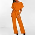 thumbnail image 4 of Jumpsuit Women'S Fashion Solid Color Lace Up Button Short Sleeved Jumpsuit,Orange Women'S Polyester Jumpsuit M, 4 of 5