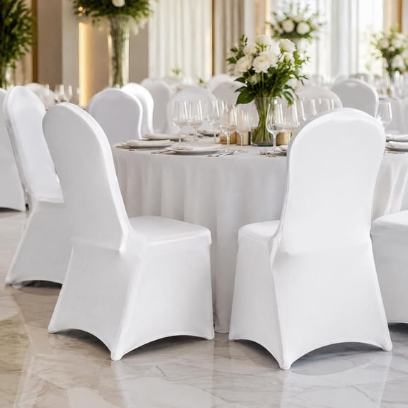 Chair Covers, White Stretch Spandex, Universal Fit, Removable Washable Protective Slipcovers, 12 Pcs