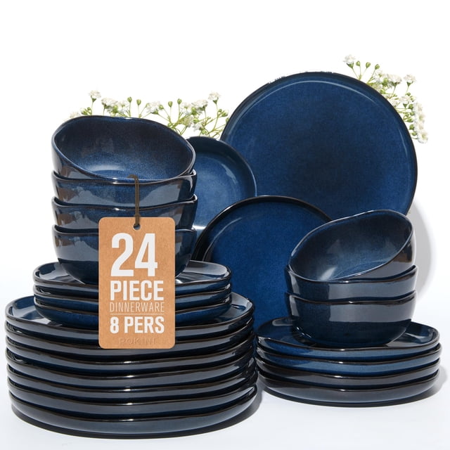 Juego de vajilla Pokini de 24 piezas de gres azul para 8 personas