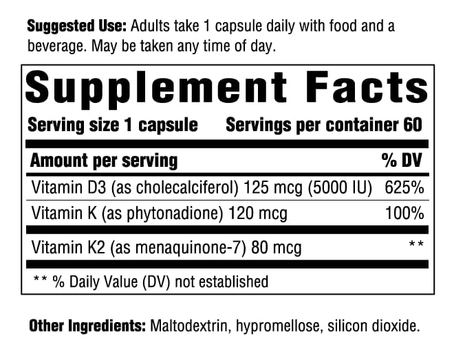 INNATE Response Formulas Vitamin D3 5000 IU (125 mcg) - Vitamins D3, K1 & K2 - 60 Servings