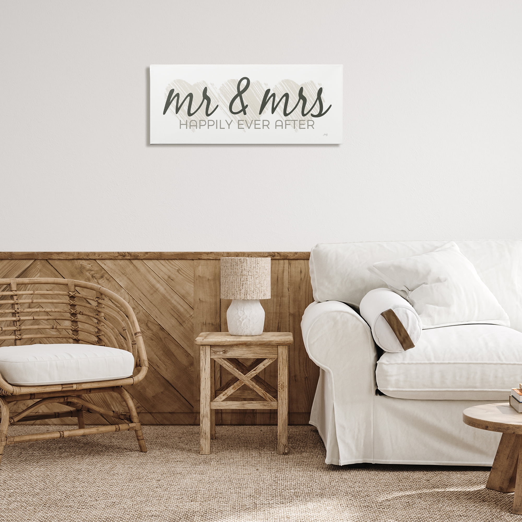 Stupell Industries Romantic Mr & Mrs Typography Painting Gallery Wrapped Canvas Art Print Wall Art, 30 x 13