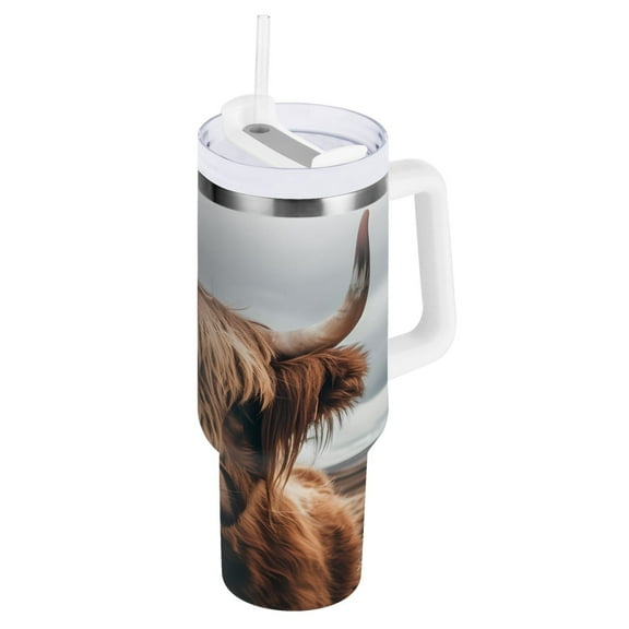 Ryvnso 40 oz Tumbler with Handle and Straw Insulated Stainless Steel Travel Mug with Lid A Highland Cow
