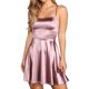 thumbnail image 1 of Vestido de satén con cuello cuadrado y tirantes finos para mujer - Vestido de fiesta mini con volantes y lazo en la espalda - Poliéster, para discotecas/fiestas/citas - Tallas de la S a la L, 1 of 6