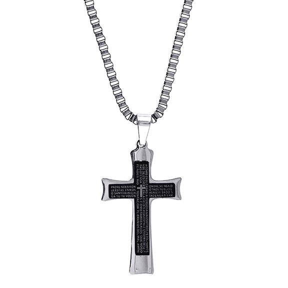 Stainless Steel Two-tone Mens Prayer Black Religious Faith Cross Pendant With 24 Inch Box Chain Necklace Necklace for Me