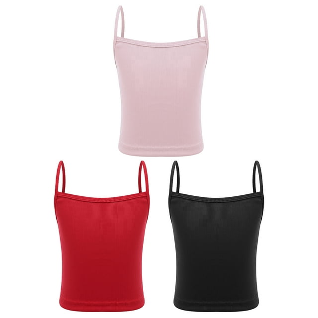 Kaerm Filles Enfants 3 Pcs Camisoles Gilets sous-Vêtements Sans Manches Couleur Unie Débardeurs Simples Maillots de Corps Noir&Rouge&Rose G