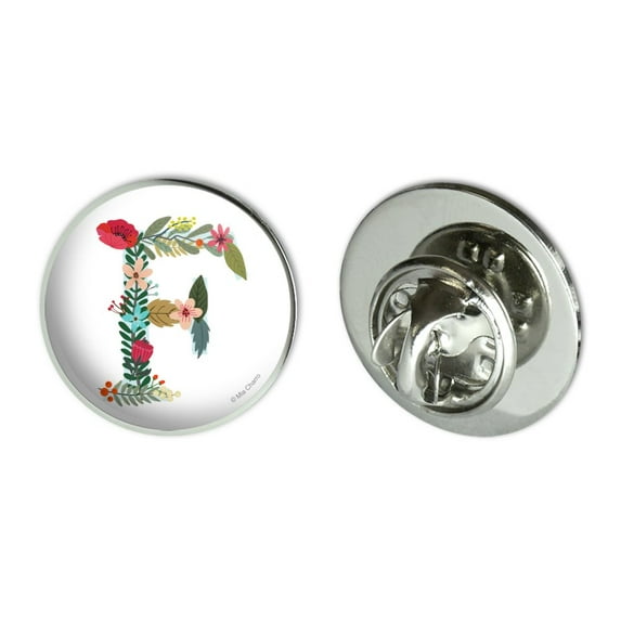 Letter F Floral Monogram Initial Metal 0.75" Lapel Hat Pin Tie Tack Pinback