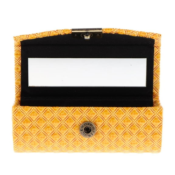 Premium Leather Lipstick Case Holder with Mirror, Comfortably Fits in a Purse or Yellow