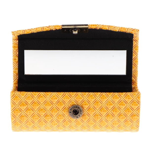 Caja organizadora de cuero con soporte para lápiz labial y Amarillo Colcomx Estuche para lápiz labial con espejo