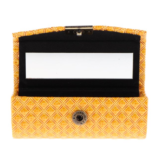 TISHITA PU Leather Single Lipstick Case Holder Storage Box W/ Small Mirror for Purse - Yellow