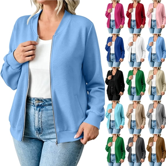 Enjoytime Womens Sweatshirt Zip Up Long Sleeve Jacket 2026 Fall Lightweight Solid Casual Outwear With Pockets
