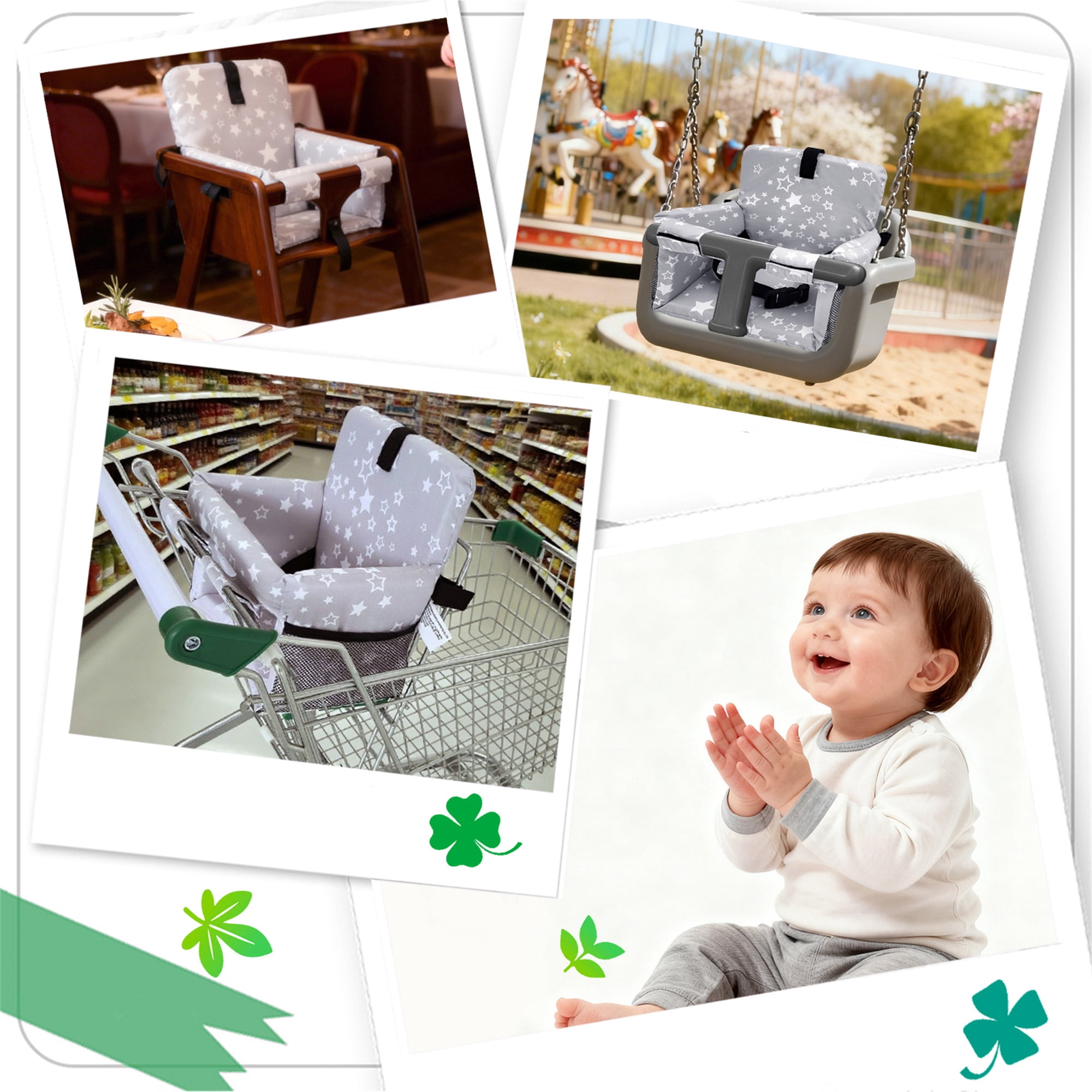 GOLDCOLIN 3-in-1 Shopping Cart Cover 5-Point Safety Harness Semi-Circle Back Fit Machine Washable Portable Waterproof High Chair Booster Seat Swing Pad for Baby