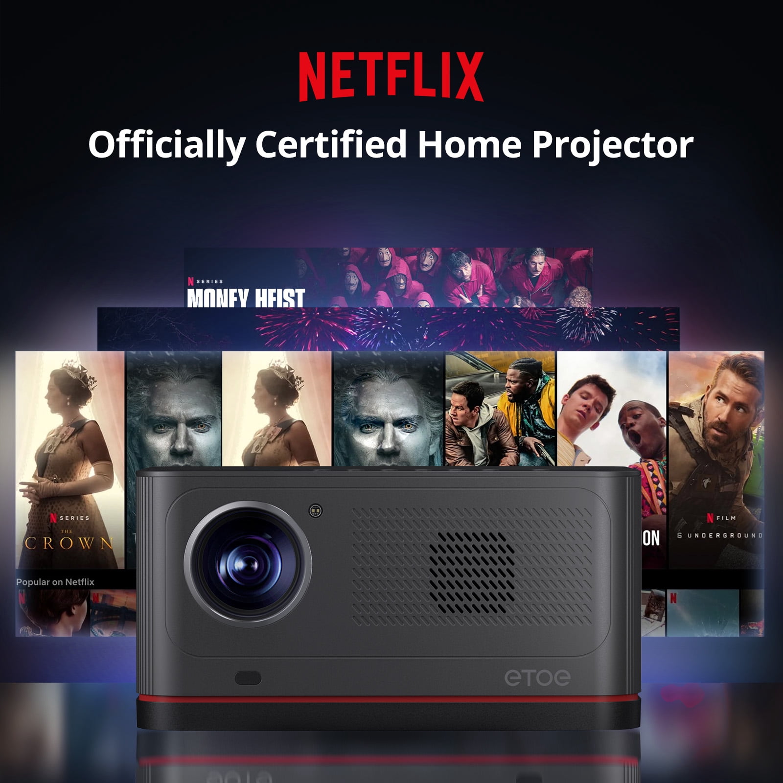 ETOE Smart Wireless Projector with Wifi Bluetooth for Home Theater, 1080P Projector 1800 ANSI, Built-in Pre-installed Streaming Apps, Auto Focus & Keystone, 2*10W Stereo Speakers