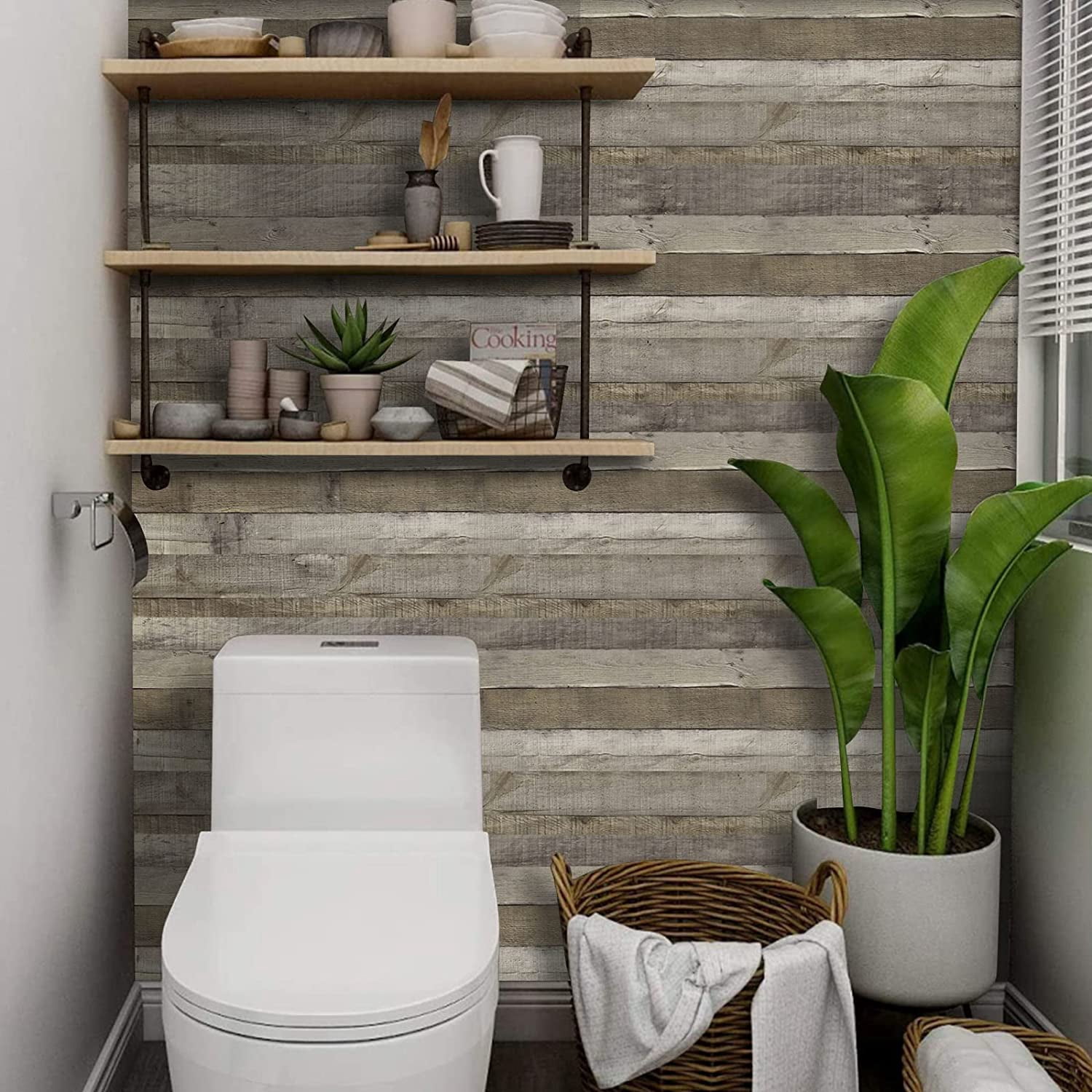 UMIGGEE Wood Wallpaper Peel and Stick Wallpaper 17.7" x 118" Faux Wood Plank Wallpaper Distressed Reclaimed Wood Wallpaper Plank Self Adhesive Contact Paper Adhesive Backing Easy to Clean