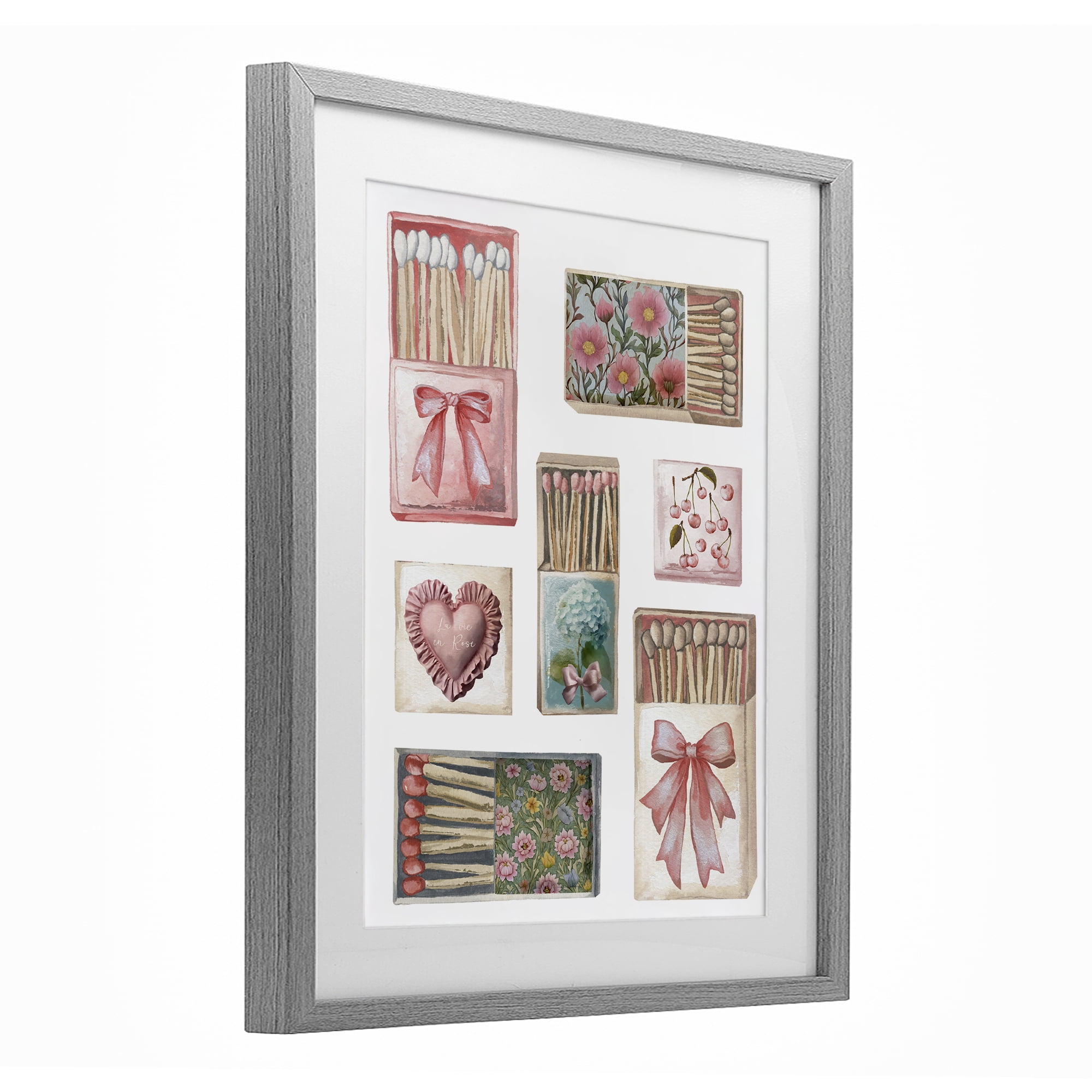 Stupell Industries Vintage Feminine Matchbooks Gray Framed Print Under Glass, design by Elizabeth Medley