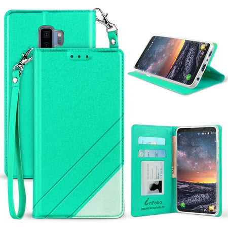 Case for Galaxy S9 Plus, Mint Infolio Credit Card Slot Cover, View Stand [with Wrist Strap Lanyard] for Samsung Galaxy S9+ (SM-G965)