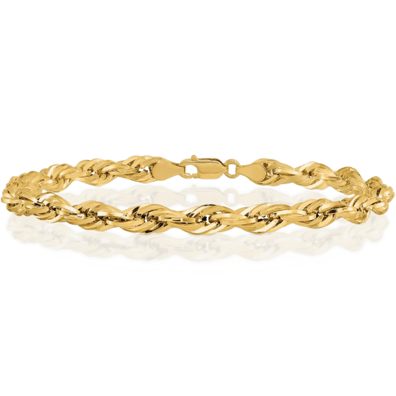 14K Solid Yellow Gold 5.4mm Rope Chain Bracelet