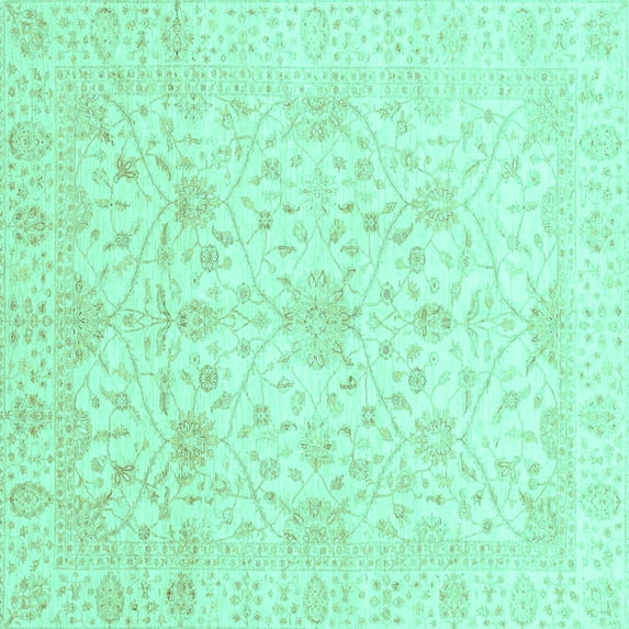 Ahgly Company Machine Washable Indoor Square Oriental Turquoise Blue Traditional Area Rugs, 7' Square