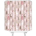 thumbnail image 3 of Christmas Shower Curtain Pine Tree Deer Reindeer Snowflake Winter Holiday Xmas Festival Wildlife Beige Pink Bathroom Home Curtain with Hooks,70x70 Inch, 3 of 6