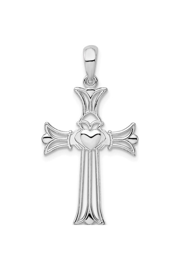Sterling Silver Polished Cut-Out Claddagh Cross Pendant - Jbsp