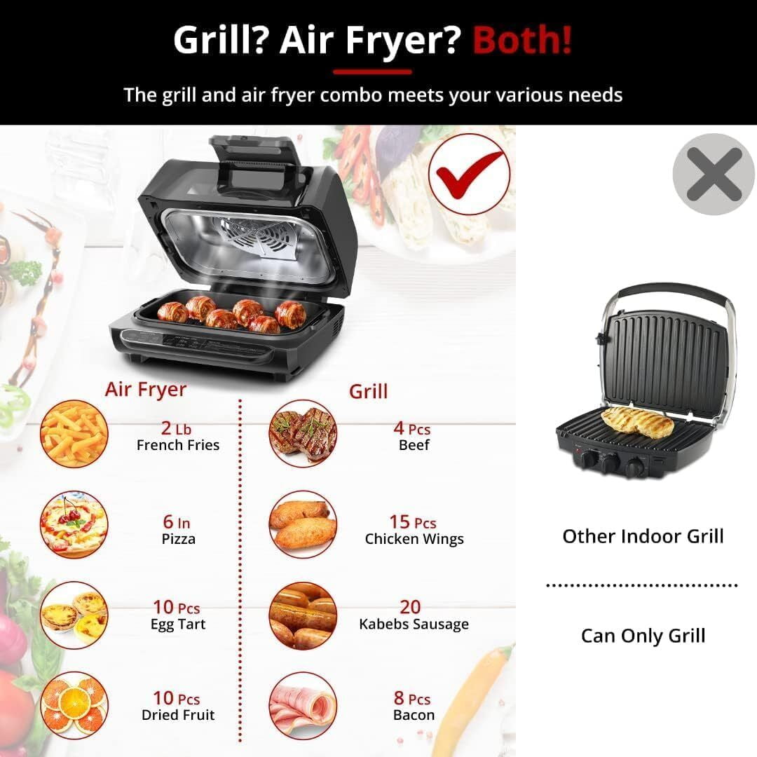WhizMax 7-in-1 Smokeless Electric Air Grill Fryer Smokeless 1750W 4Qt Flat Top Griddle