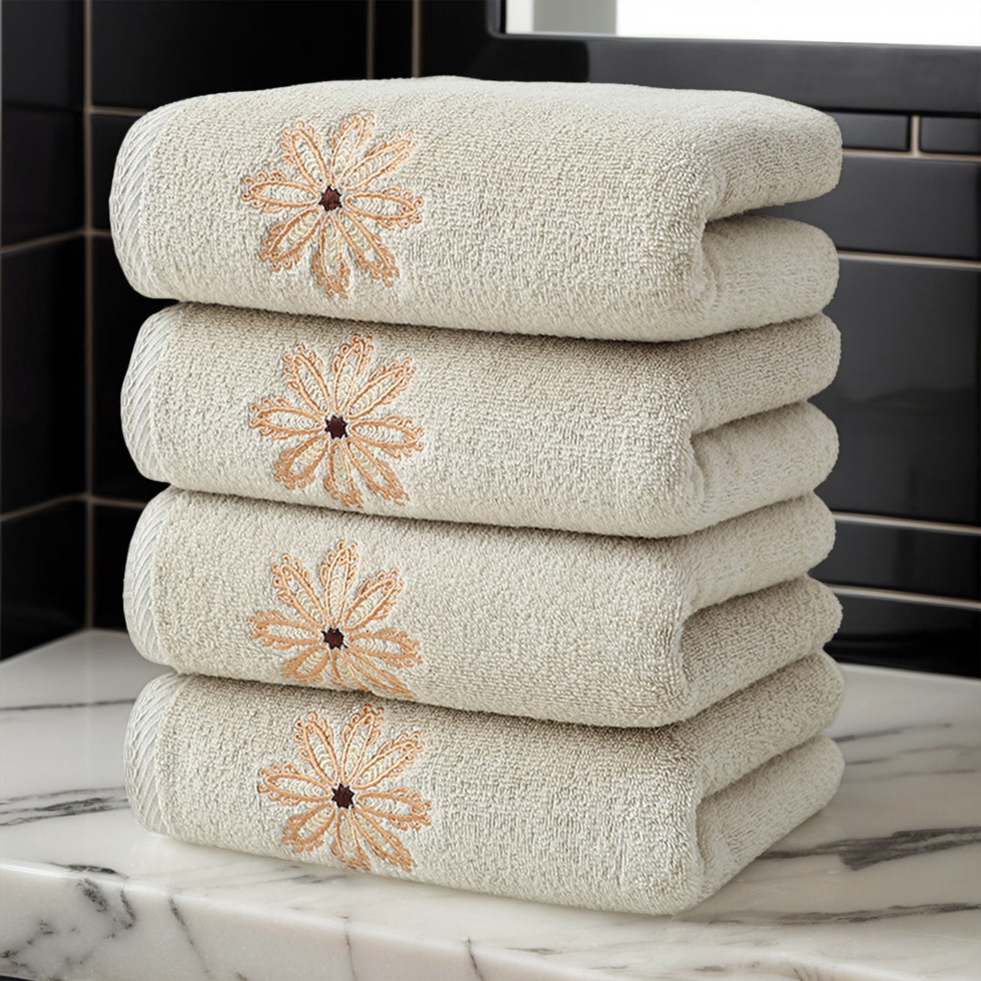 Unique Bargains Embroidered Floral Pattern Hand Towels Set of 2 Light Grey 13" x 30"