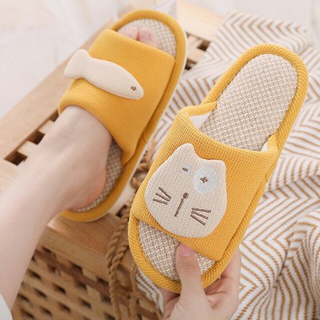 

CoCopeanut Indoor Bedroom Couples Casual Slippers Cute Cat Fish Cartoon Ladies Funny Slides Breathable New Women Hemp Slippers Non-slip
