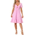 thumbnail image 1 of Vestido Casual INSPIRE CHIC para Mujeres con Corte Gingham y Escote Corazón con Nudo Rosa S, 1 of 6