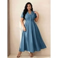 thumbnail image 2 of Plus Size Womens Dusty Blue A-Line Dress With Shawl Collar And Short Sleeves For Office Or Formal Events, 2 of 5