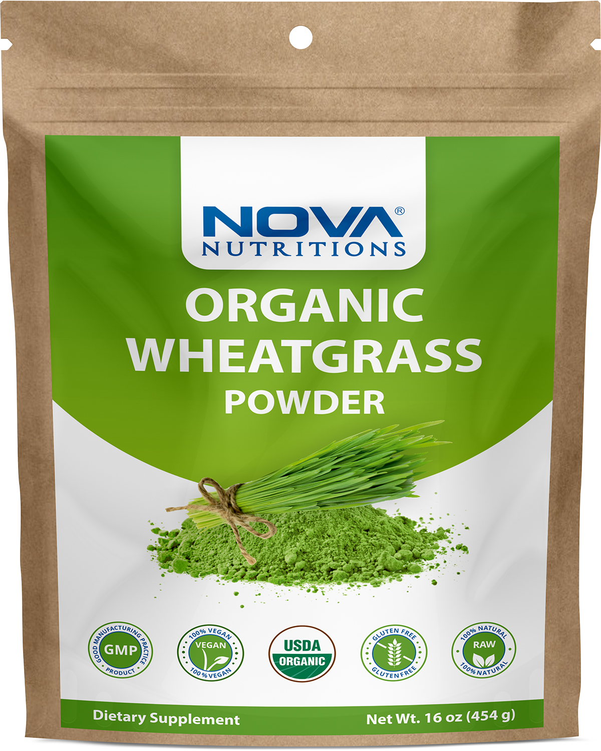 Nova Nutritions Certified Organic Wheatgrass Juice Powder 16 OZ (454 gm