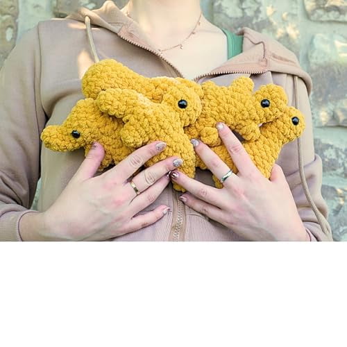 Crochet Kit for Beginners, Crafts for Adults, Fun Stuff -Step-by-Step YouTube Starter Kit - Thick Chenille Yarn and Craft Supplies Included, Cute Amigurumi Art Kit - Dino Nugget