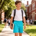 thumbnail image 7 of ATOGUTA Boy's Bermuda Shorts Size 3T-14 Kids Athletic Basketball Shorts Casual Elastic Waist Summer Clothes with Pockets Sky Blue, 7 of 7