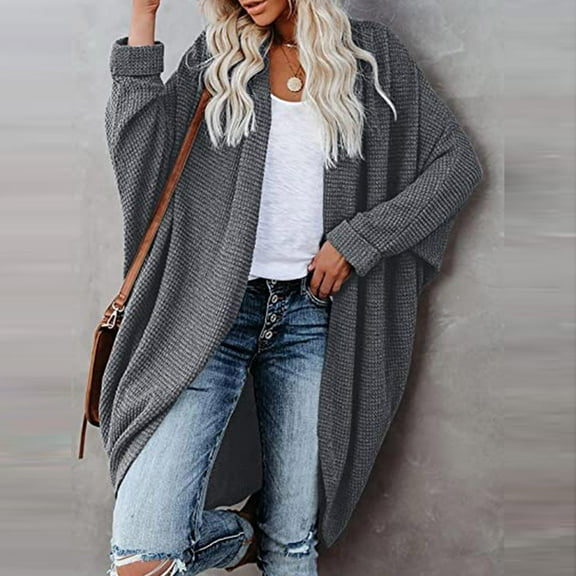 Abcnature Women Casual Long Sleeve Stripe Patchwork Long Cardigan Tops Blouse Coat Plus Size Tops for Ladies Autumn Winter Casual Loose Tunic Blouse Gray S