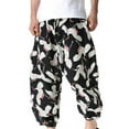 thumbnail image 2 of IROINNID Men's Harem Pants Print Retro Mid Waist Bloomers Pants Crotch Trousers Comfort Waist Pants, 2 of 9