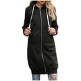 thumbnail image 6 of bbyeadc Black Long Hoodies for Women Oversized Zip Up Hoodie Women Casual Lightweight Long Tunic Sweatshirts Fashion Fleece Jacket Hooded Cardigan with Pockets, Black M, 6 of 7