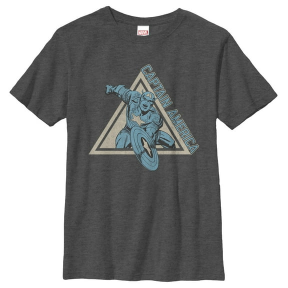 Boy's Marvel Triangle Captain America  Graphic Tee Charcoal Heather Small