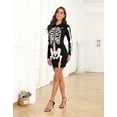 thumbnail image 2 of HDE Women's Skeleton Dress Halloween Costume Long Sleeve Mini Dress Day of The Dead Floral XXL, 2 of 6