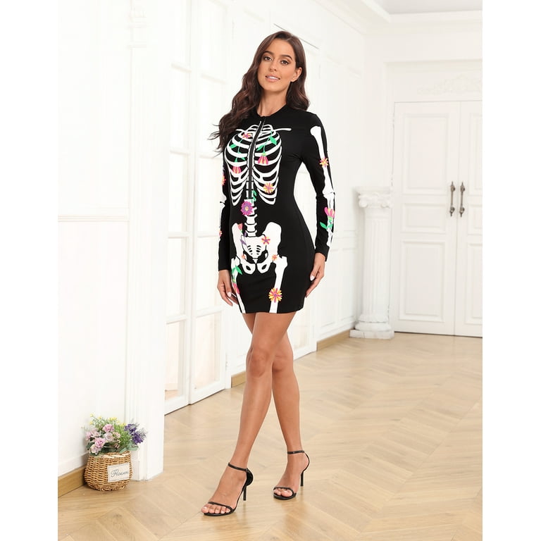HDE Women's Skeleton Dress Halloween Costume Long Sleeve Mini Dress Day of The Dead Floral XXL - Walmart.com HDE Women's Skeleton Dress Halloween Costume Long Sleeve Mini Dress Day of The Dead Floral XXL - Walmart.com